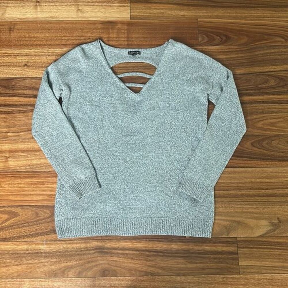 Express light gray sweater‎ cut out open back grunge layering biker